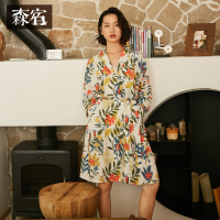 森宿Y夏装2018文艺西装领印花衬衫连衣裙