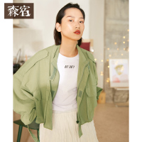 森宿海风夜晚秋装文艺纯色系带短外套