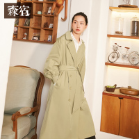 森宿Y卡其色宽松风衣外套女秋装2018新款chic中长款连帽通勤大衣