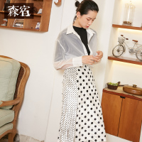 森宿Y黑白波点半身裙女秋装2018新款ins宽松显瘦中长款气质半裙子