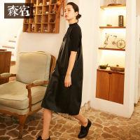 森宿郁金香密码秋装文艺无袖带皮质连衣裙