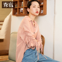森宿无字歌秋装文艺袖口系带宽松长袖衬衫