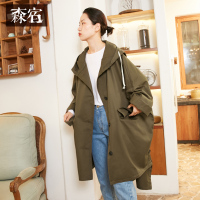 森宿狂热鲜感秋装文艺连帽工装休闲风衣
