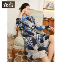 森宿三点一线秋装文艺波点拼接雪纺连衣裙