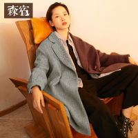 森宿Y复古撞色拼接毛呢大衣女冬装2018新款ins加厚中长款呢子外套