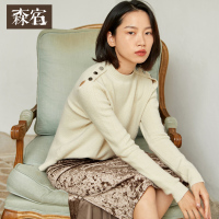 森宿Y米色套头针织毛衣女秋冬装2018宽松慵懒风长袖短款上衣