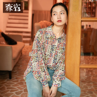 森宿Y长袖波点印花雪纺衫女秋装2018衬衫韩版宽松衬衣上衣