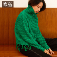 森宿Y秋装2018文艺短款下摆流苏装饰套头毛衣