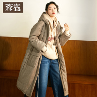 森宿Y秋装2018新款文艺复古格纹连帽长款棉衣