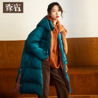 森宿Y秋装2018新款文艺系带拼色长款羽绒服