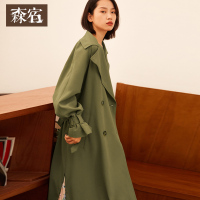 森宿火车叨过去秋装文艺纯色腰带收身风衣