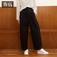 森宿撞色围墙秋装文艺纯色长裤