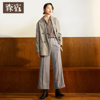 森宿未眠夜冬装文艺纯色阔腿裤