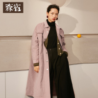 森宿 时光逆放 冬装文艺灯芯绒翻领长款棉衣
