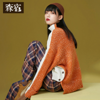 森宿撞色拼接高领套头毛衣女冬装2018cec网红宽松打底外套