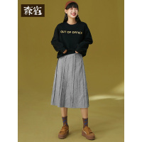 森宿气质灰色磨边拉毛半身裙女秋冬2018中长款日式坠感A字裙子