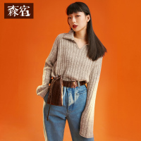 森宿短款翻领套头毛衣女冬装2018新款很仙的洋气宽松打底针织衫
