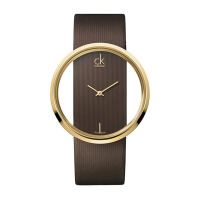 卡文克莱（Calvin Klein） 时尚镂空透明薄型棕色皮带石英情侣表 ck手表大号