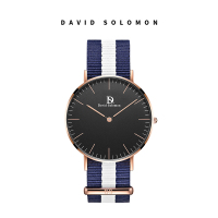David Solomon手表时尚商务石英男表 黑面蓝白经纶