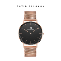 David Solomon手表时尚商务石英男表 黑面金链