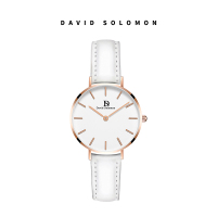 David Solomon女士手表石英表优雅时尚简约女表圆盘指针手表腕表 白面白色皮质