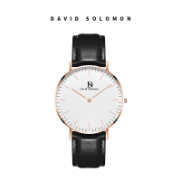David Solomon手表休闲时尚简约女式手表 黑色皮质白面