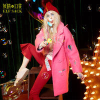 双排扣翻驳领呢大衣冬装刺绣印花学院圈圈毛呢外套女长款642189_1