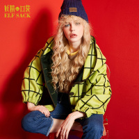 麂皮绒呢大衣冬装宽松显瘦撞色蝙蝠袖格子连帽毛呢外套女642127_1