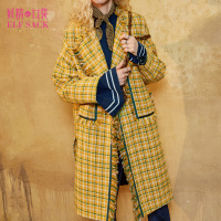 冬装宽松学院风复古直筒格子长款毛呢大衣外套女732027