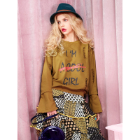 春秋装欧美街头露肩破洞荷叶边套头卫衣女-714014