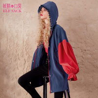 秋装宽木耳边连帽外套拼接前短后长灯笼袖风衣女731040_1