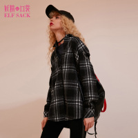 冬装金属圆环格纹方领中长款格子衬衫女长袖上衣744037_2