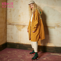 秋装宽松百搭显瘦连帽字母贴布绣长款风衣外套女731034_1