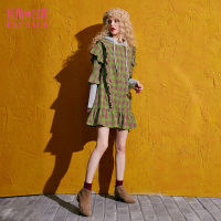 秋装女宽松拼接木耳边纯棉连帽A字连衣裙短裙子737071_1