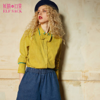 英伦风修身上衣秋装撞色灯芯绒蝴蝶结长袖衬衫女734104_1