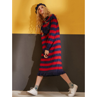 条纹a字裙冬装复古木耳边长款针织连衣裙中裙女-747024_1