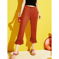 夏装宽松休闲荷叶边直筒自然腰雪纺九分休闲裤女728082_1