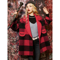 冬装学院翻驳领翻领格子九分袖大衣毛呢POLO领外套女中长款642177_1