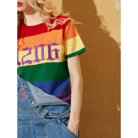 秋冬装修身短款刺绣彩虹色条纹针织圆领套头毛衣女739047_1