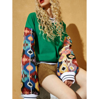 秋冬装宽松印花字母民族风加绒加厚套头卫衣女-734098