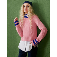 秋冬装欧美街头高领撞色条纹短款毛衣女-739087