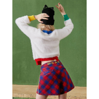 秋春装格子撞色刺绣短款阔腿裤休闲短裤女738058