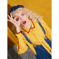 秋装宽松趣味刺绣衬衣系带泡泡袖上衣方领衬衫女734090_1