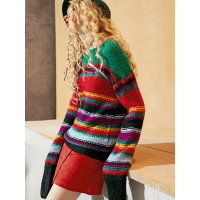 秋冬装一字领宽松慵懒条纹中长款套头针织毛衣女-739045_1