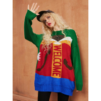 秋冬装圆领提花宽松bf风中长款套头针织毛衣女-739084_1