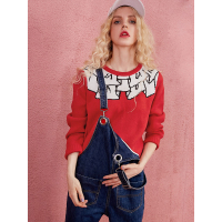 秋冬装圆领宽松显瘦提花套头短款长袖针织毛衣女-739077_1