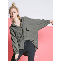 妖精的口袋Y春装新复古宽松灯笼袖条纹长袖衬衫女F8101053