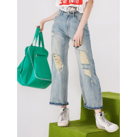 春装chic休闲ulzzang百搭破洞水洗牛仔阔脚裤女A-8109003_1