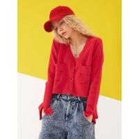 春装v领开衫内搭修身针织衫打底毛衣短款女A-8106010预