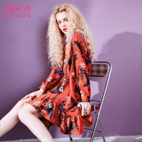 妖精的口袋Y春装复古荷叶边碎花长袖连衣裙女I8100010_1